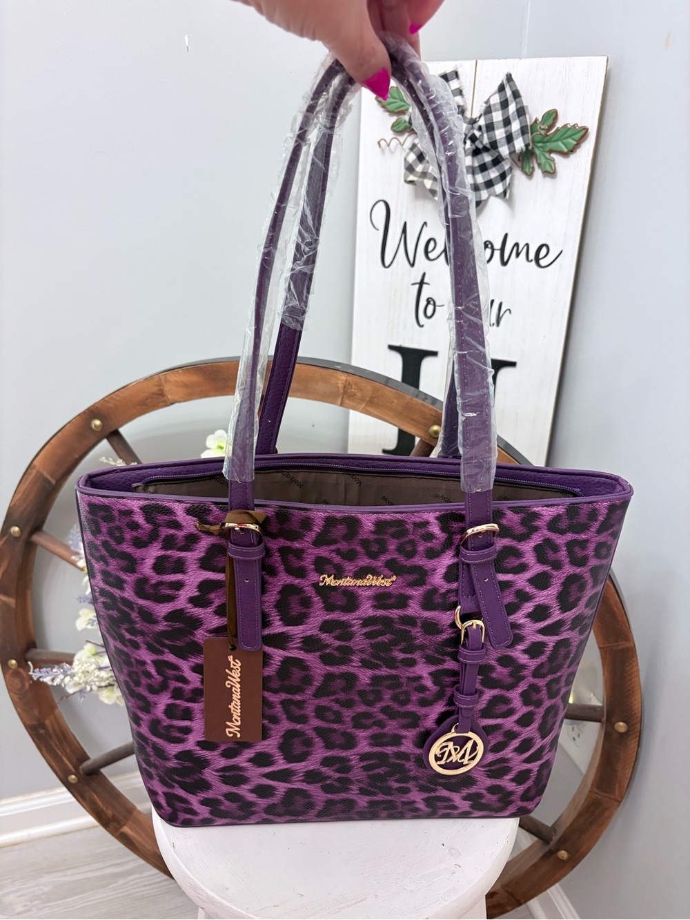 Montana West Purple Leopard Print Tote Bag NWT